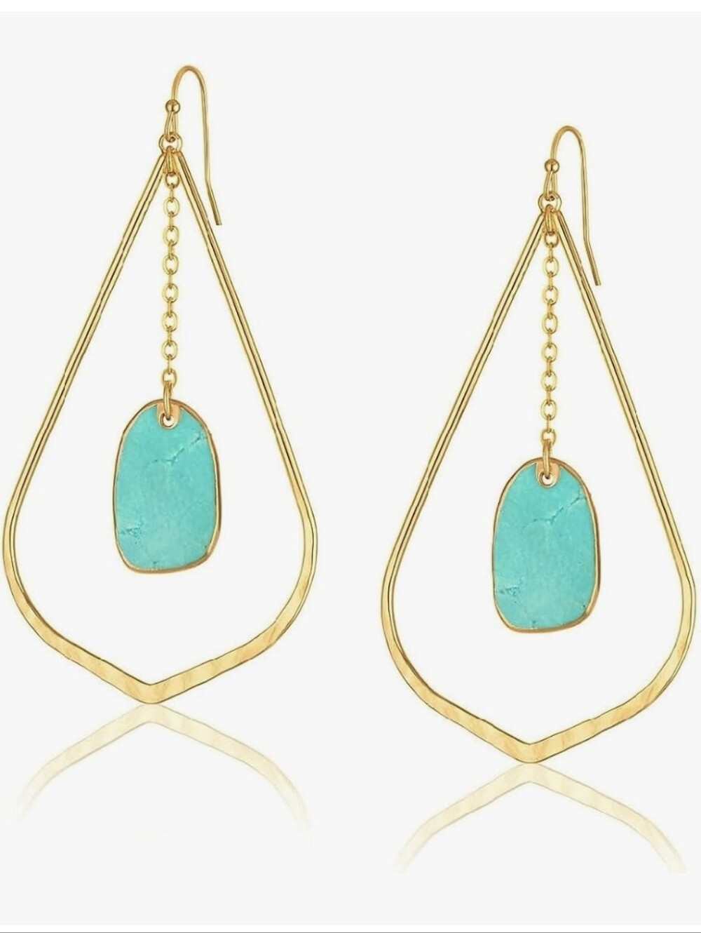 Gold Teardrop Earrings with Turquoise Stone